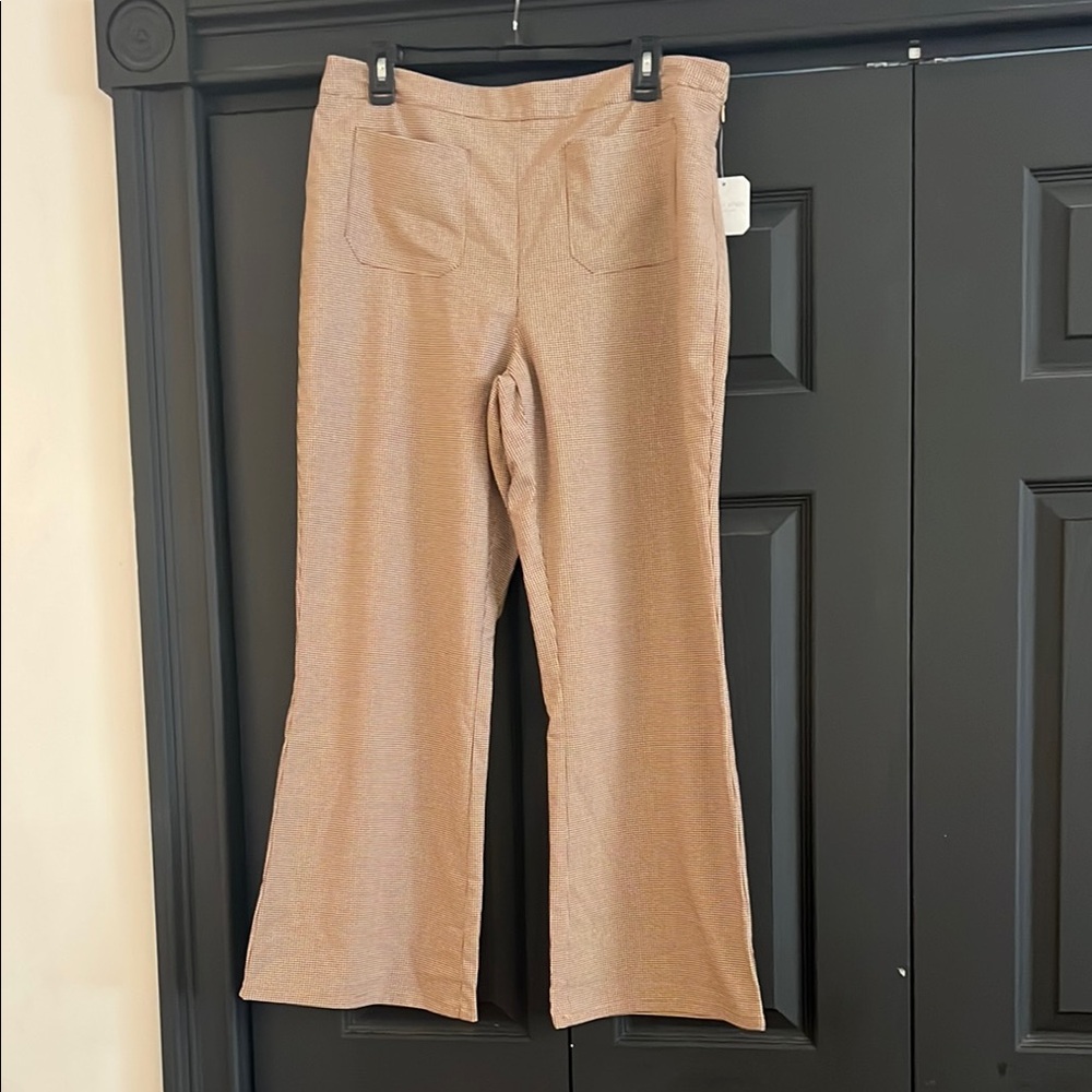 Altar'd State Brown and white plaid Flare Pants